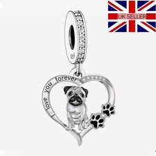 925 Silver Pug Dog Heart 'I