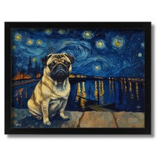 Pug Dog in Starry Night