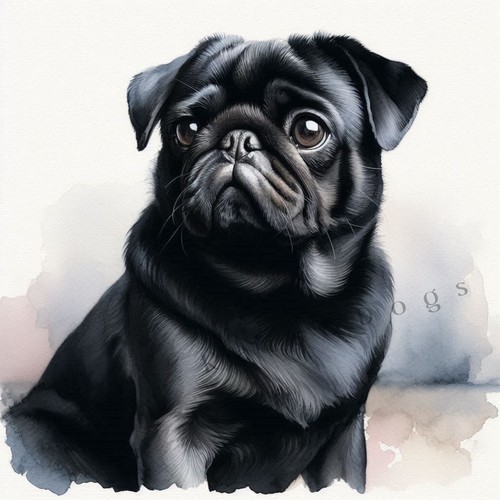 Black pug watercolour - pug, art