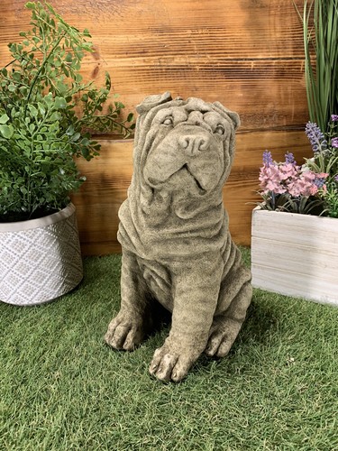 Stone garden sitting shar pei - stone,