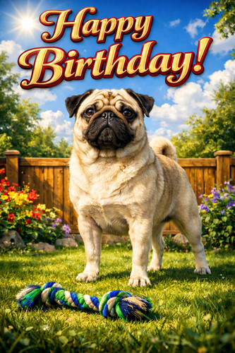 Pug dog birthday card - dog, gift