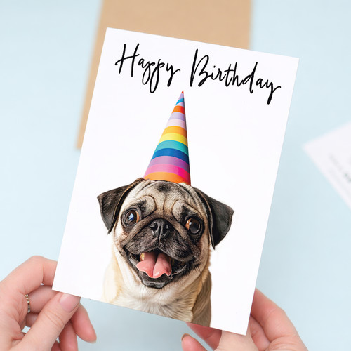 Pug dog birthday card for - pug,