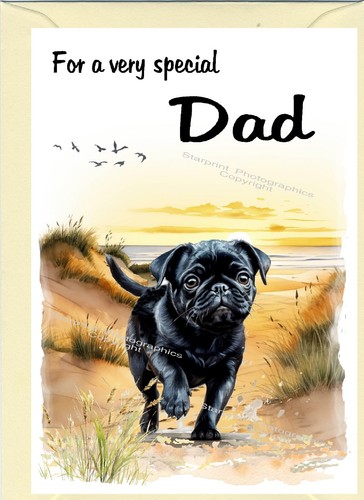 Pug black dog blank - dog, card